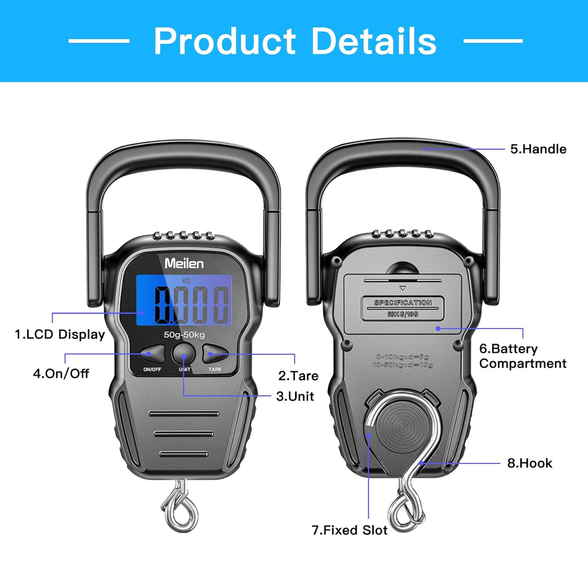 Skiennix Luggage Scale - 110lb Digital Weight Scale with Backlit LCD Display & Measuring Tape
