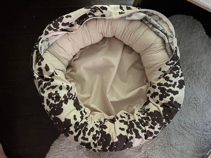 Organic Cotton Canvas Dog Bed: Removable Cover, Natural Fill - Made in USA (Cow Print Brown White, XX Large 50" x 8" inches)