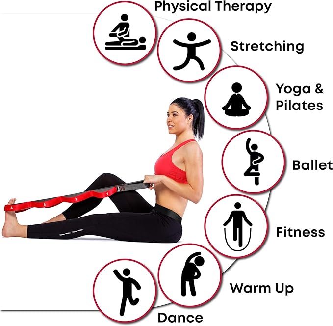 Stretching Strap with Loops - Non Elastic Stretch Band for Physical Therapy, Yoga Strap for Stretching Equipment, Stretch Bands for Exercise and Flexibility - Fascia, Hamstring & Leg Stretcher Belt