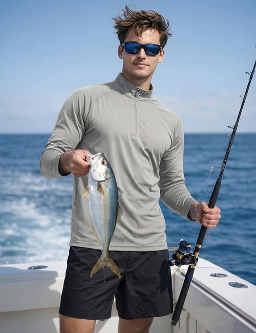 KEFITEVD Men's Long Sleeve UPF 50+ Sun Protection Shirt - Quick Dry 1/4 Zip Fishing & Running Rash Guard