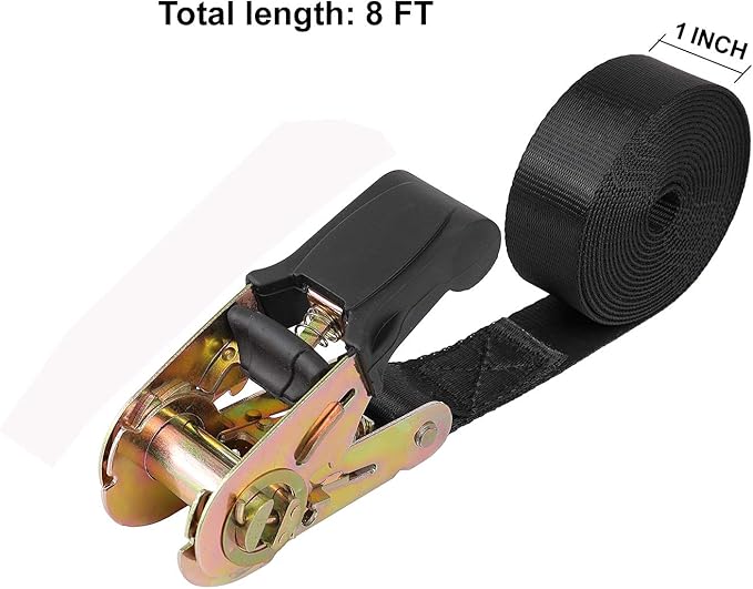 Endless Ratchet Tie Down Straps Heavy Duty Cargo Tie Downs, Sturdy Nylon Black Strap Down Ratcheting Securing Straps, Track Spring Fittings, Tie-Down Motorcycles, Trailer Loads, Kayak