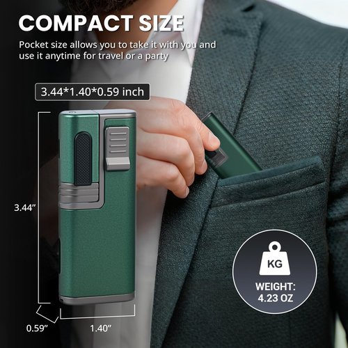 KAMBOLLY Cool Torch Lighter, Refillable Butane Torch Lighters with Rotating Head & Visible Window, Adjustable Windproof Jet Flame and Foldable Punch, Unique Creative Gift for Men (Without Fuel)