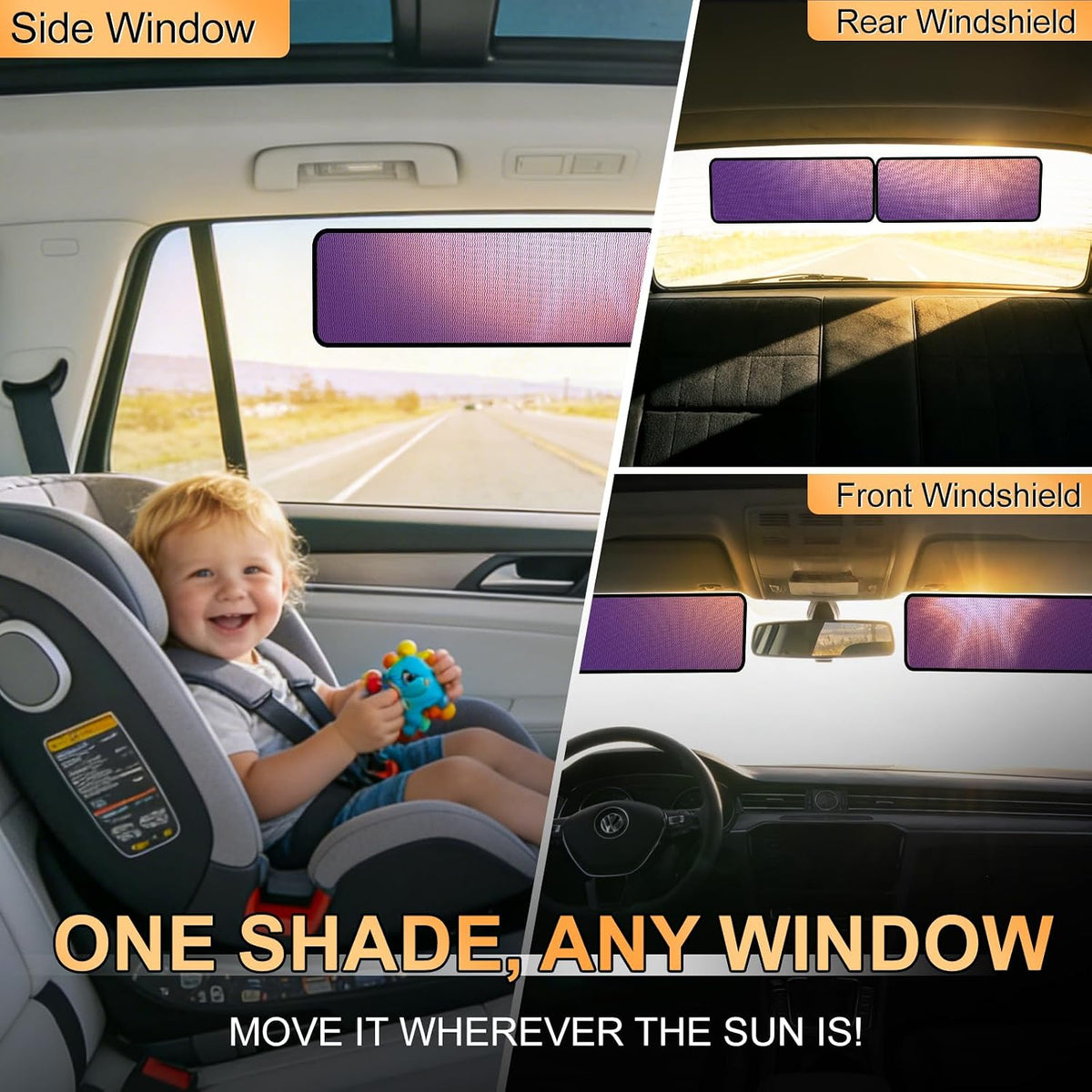 XCBYT Static Cling Window Shades, Semi-Transparent Glare Blocker | Reposition as sun moves to block glare. Clean glass perfectly before use. for Windshield & Side Windows (15.75" x 7.09")