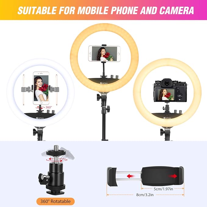 Ring Light with Tripod Stand, Yesker 14 Inch LED Ringlight Kit with Phone