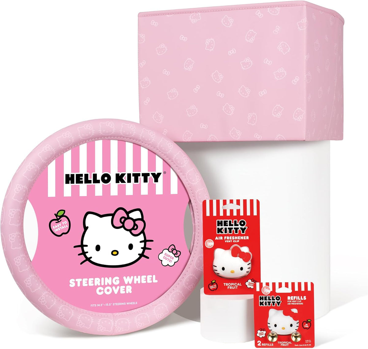 Sanrio Hello Kitty Car Trunk Organizer, Steering Wheel Cover, Air Freshener & Refill – Cute, Collapsible, Heavy-Duty Storage & Car Accessories for Groceries, Tools, Travel – 12.5"L x 12.5"W x 9"H
