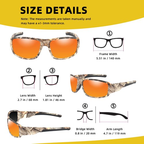 JIANGTUN Camo Polarized Wrap-around Sport Sunglasses for Men Women UV400 Driving Fishing Hunting Sun Glasses