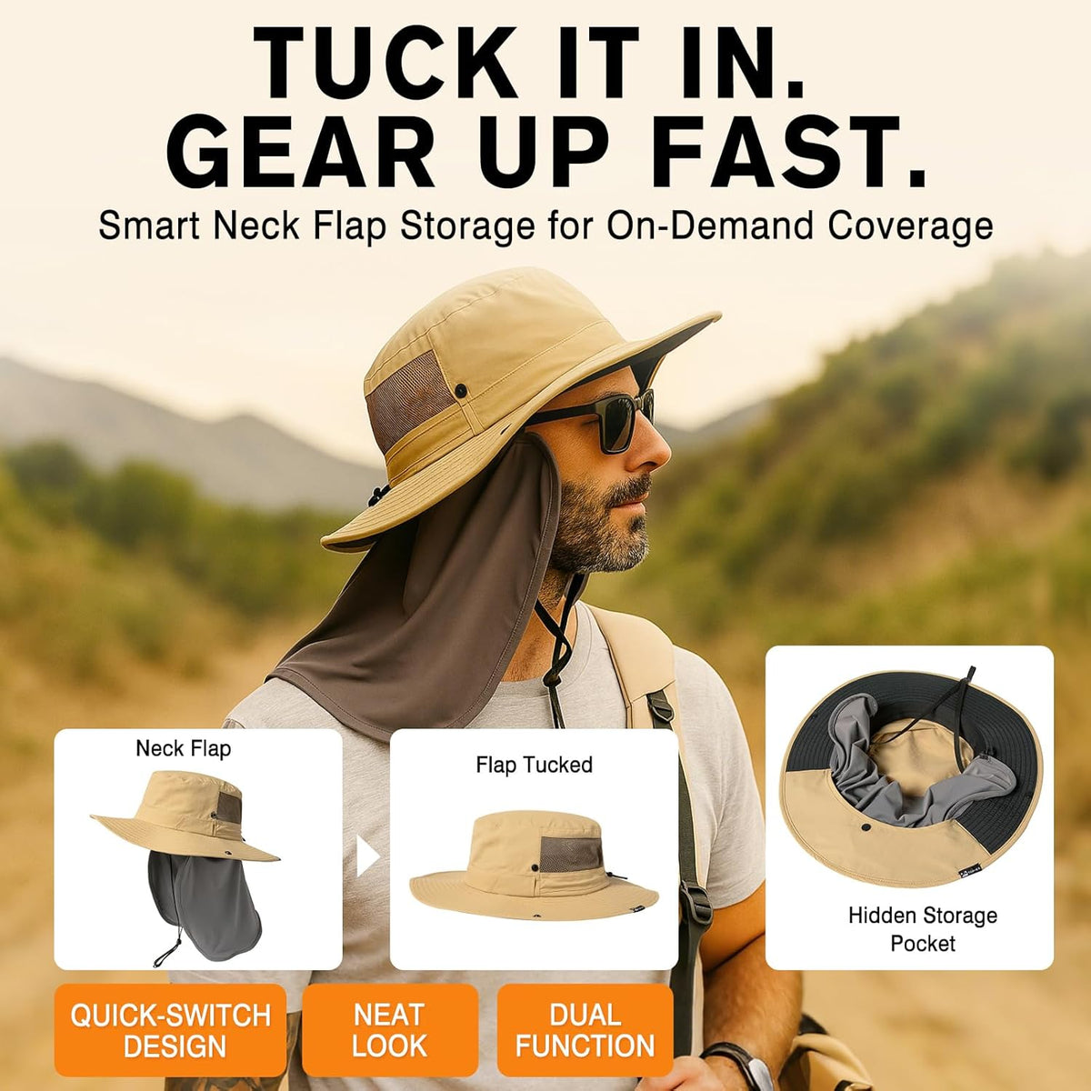 TOP-EX UVCoolix™ UV Protection Sun Hat - Cooling Neck Flap & Sunglass Lock | Wide Brim Fishing Hat