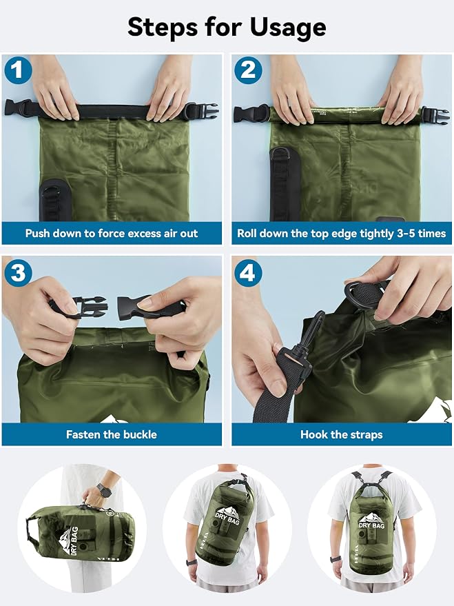 HEETA Dry Bag Waterproof for Women Men, 5L/10L/20L/30L/40L Roll Top Lightweight