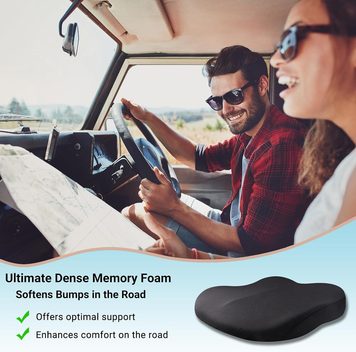 Adult Booster Car Seat Cushion, Wedge Memory Foam Pad for Driving Seat, Effectively Increase Height By 3.94 inch, Car Travel Accessories for Long Trips, (Coffee)