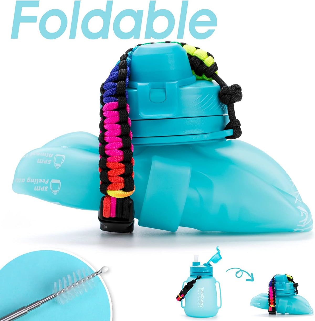 TakeToday Collapsible Water Bottle - 40 OZ Motivational Jug with Straw | Leakproof Silicone Design for Yoga & Outdoors