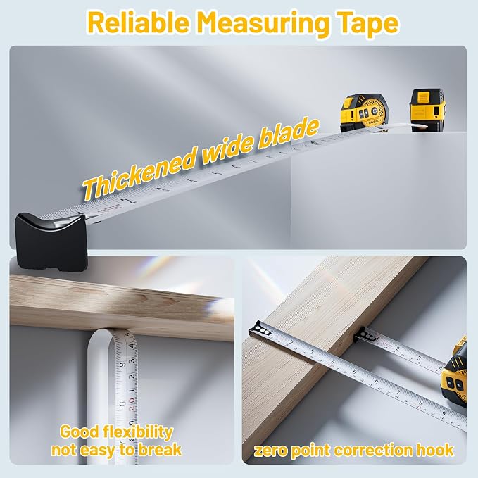 2 in 1 Laser Tape Measure, Rechargeable Laser Measure & 16ft Self-Locking