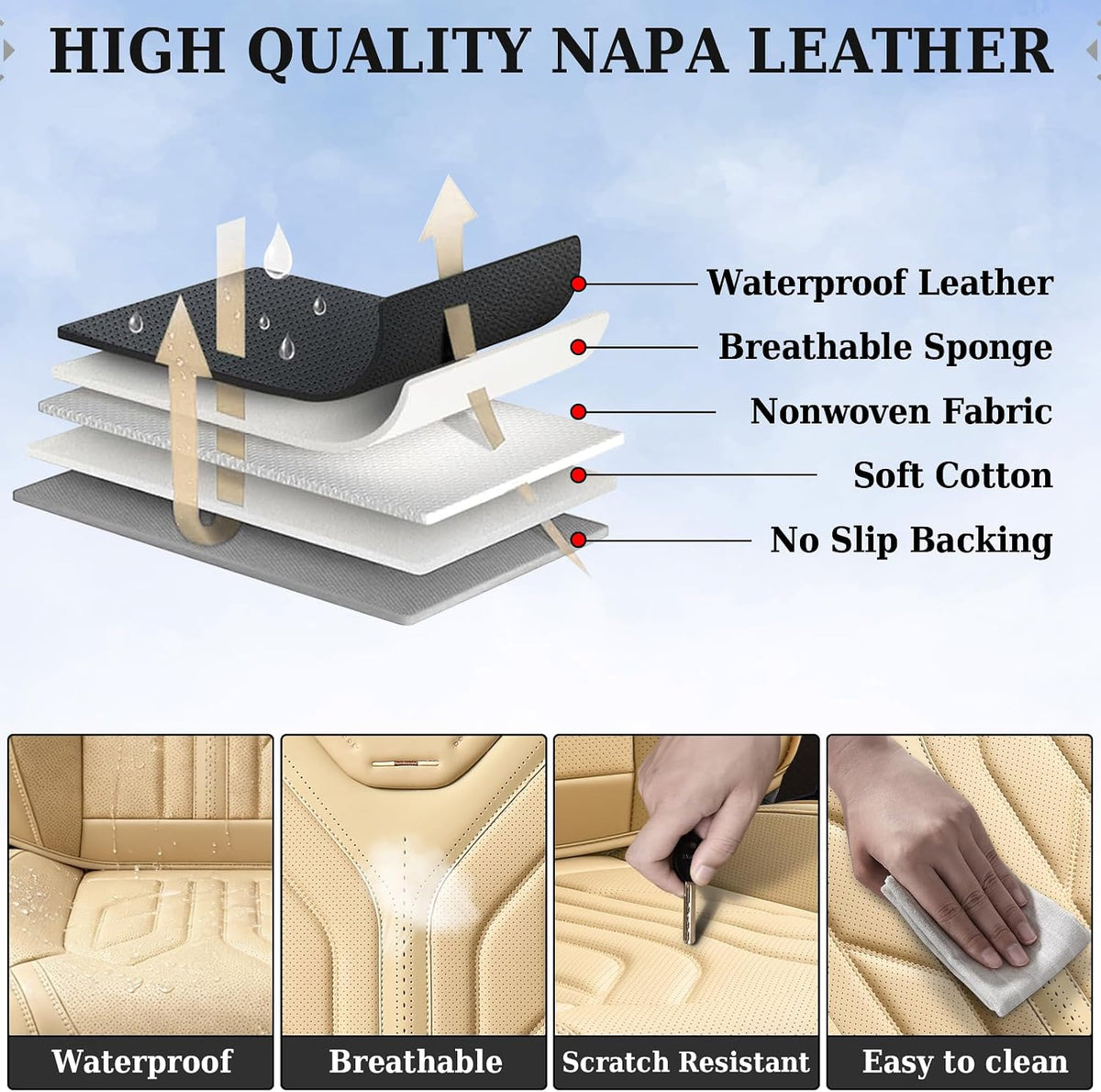 Coverado Seat Covers, Car Seat Covers Front Seats, Leather Seat Covers for Cars, Automotive Seat Covers Car Seat Protector Car Seat Cushion Universal Fit for Most Sedans SUV Pick-up Truck(Beige)