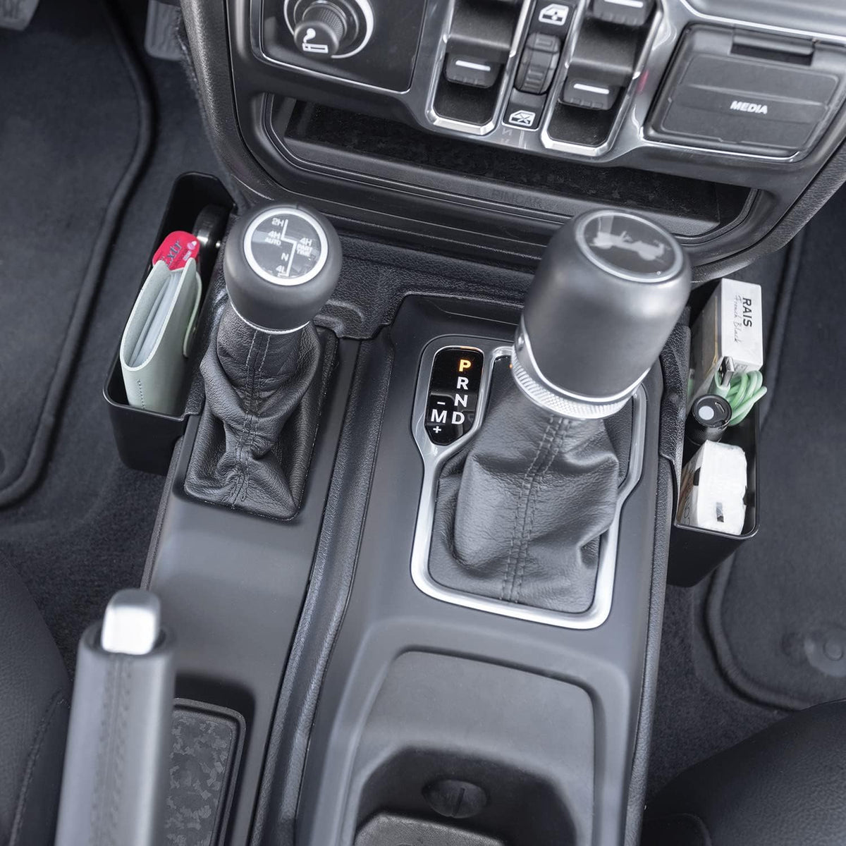 PIMCAR 2PCS Center Console Organizer for 2018-2025 2026 Jeep Wrangler JL/JLU & Gladiator JT, Gear Shift Side and Center Console Hanging Storage Box Durable Interior Accessories