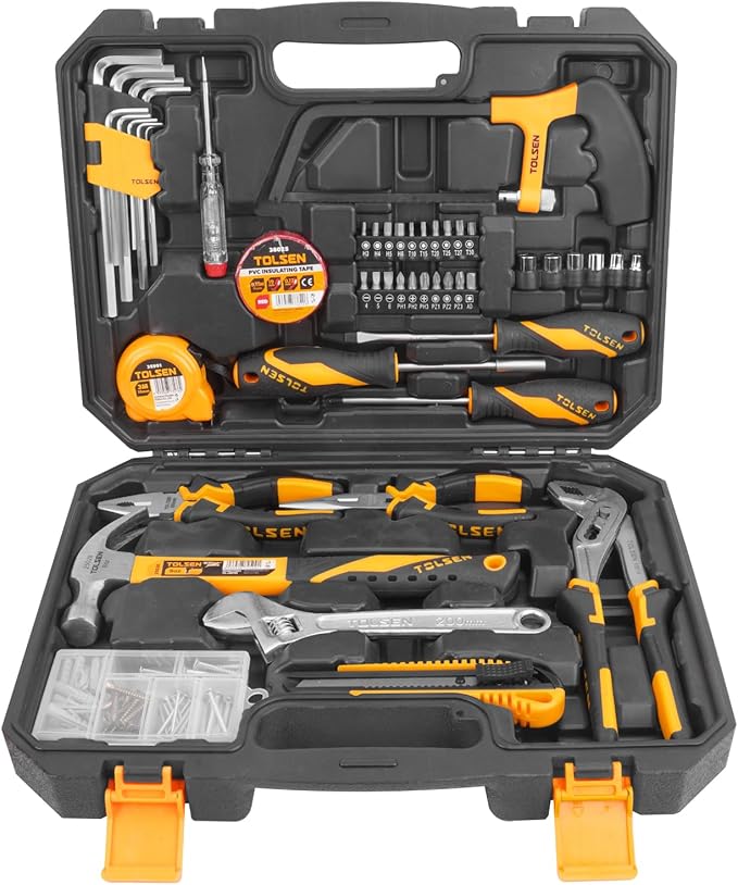 TOLSEN 119 Pieces Tool Set for Home Maintenance and Daily Use, General Household Hand Tool kit with Plastic Storage Toolbox, Home Tool Kits for All Purpose