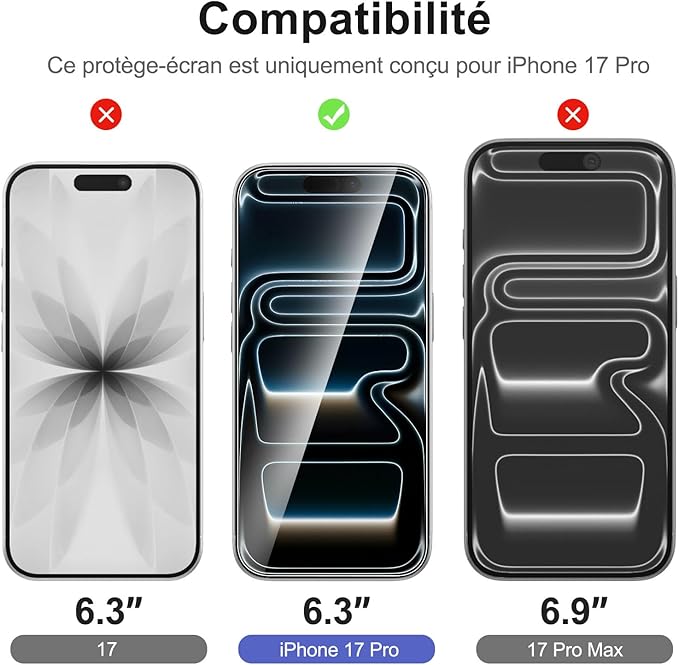 NEW'C 3x Screen Protector for iPhone 17 Pro+ 3x Camera Lens Protector, Sensor