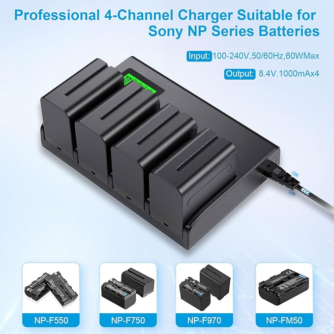 4&6 Pack NP-F970 Batteries 8900mAh and 4/6-Channel Charger Compatible