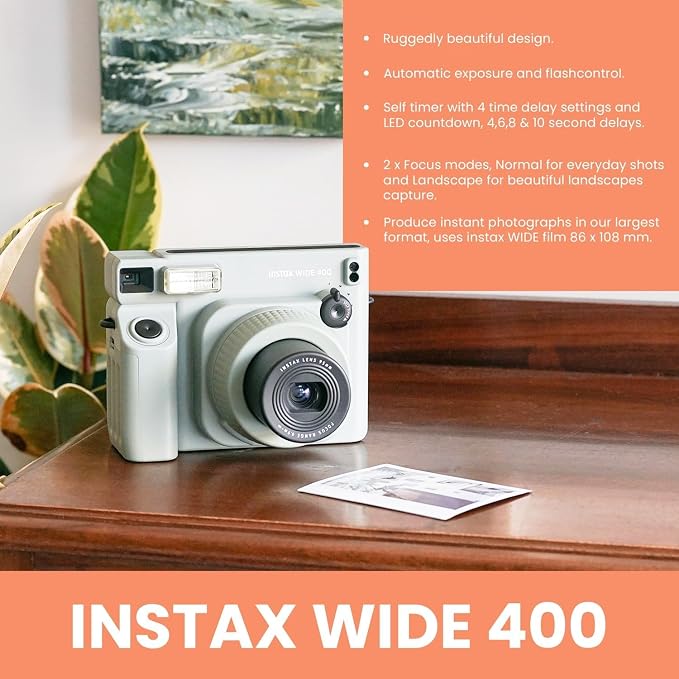 FujiFilm Instax Wide 400 Black Instant Camera Bundle