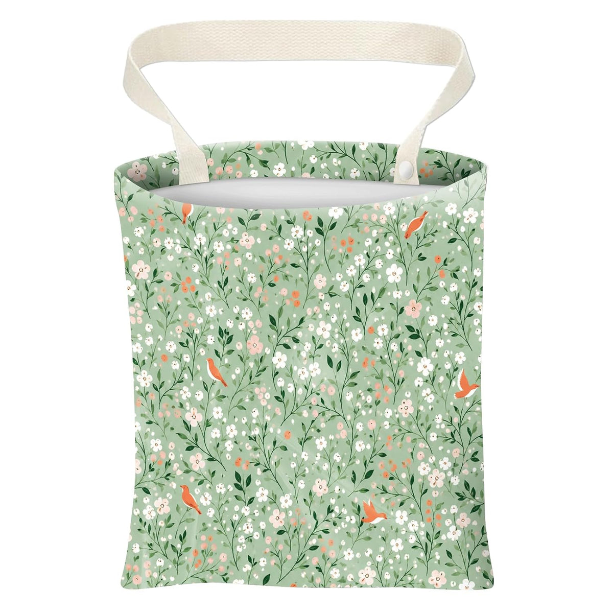 Car Trash Can, Cute Car Trash Bag, Hanging Car Organizer and Storage Bag, Trash Bin for Car Accessories, Vehicle, Travelling, Camping Cute Green Floral
