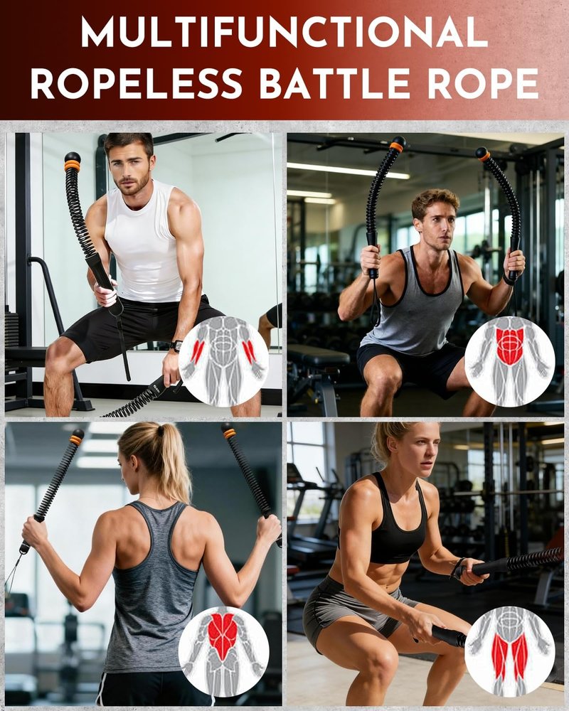 Ropeless Cordless Portable Battle Ropes for Home Gym,Adjustable Weight Z-Rope,Workout Equipment Weighted,Exercise Strength Training,No Endless Jump Rooes,Fitness Working Flex Springs Sticks(Gray)