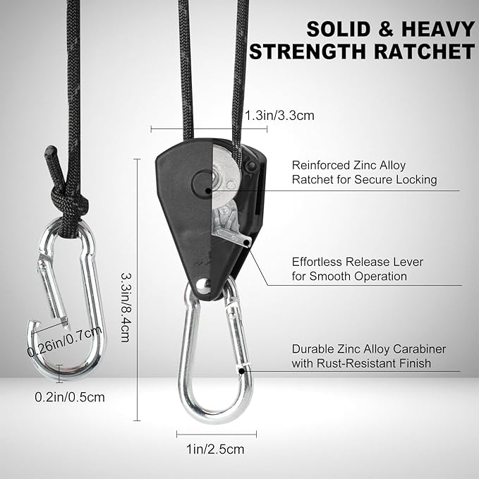 Longer 13ft Ratchet Strap Rope Tie Down Rope Rollers 6 Pack Paracord Tarps Tie Downs Small Cam Jam Retractable Paracord Ropes Tightener for Tent Canopy Use 1/8 inch