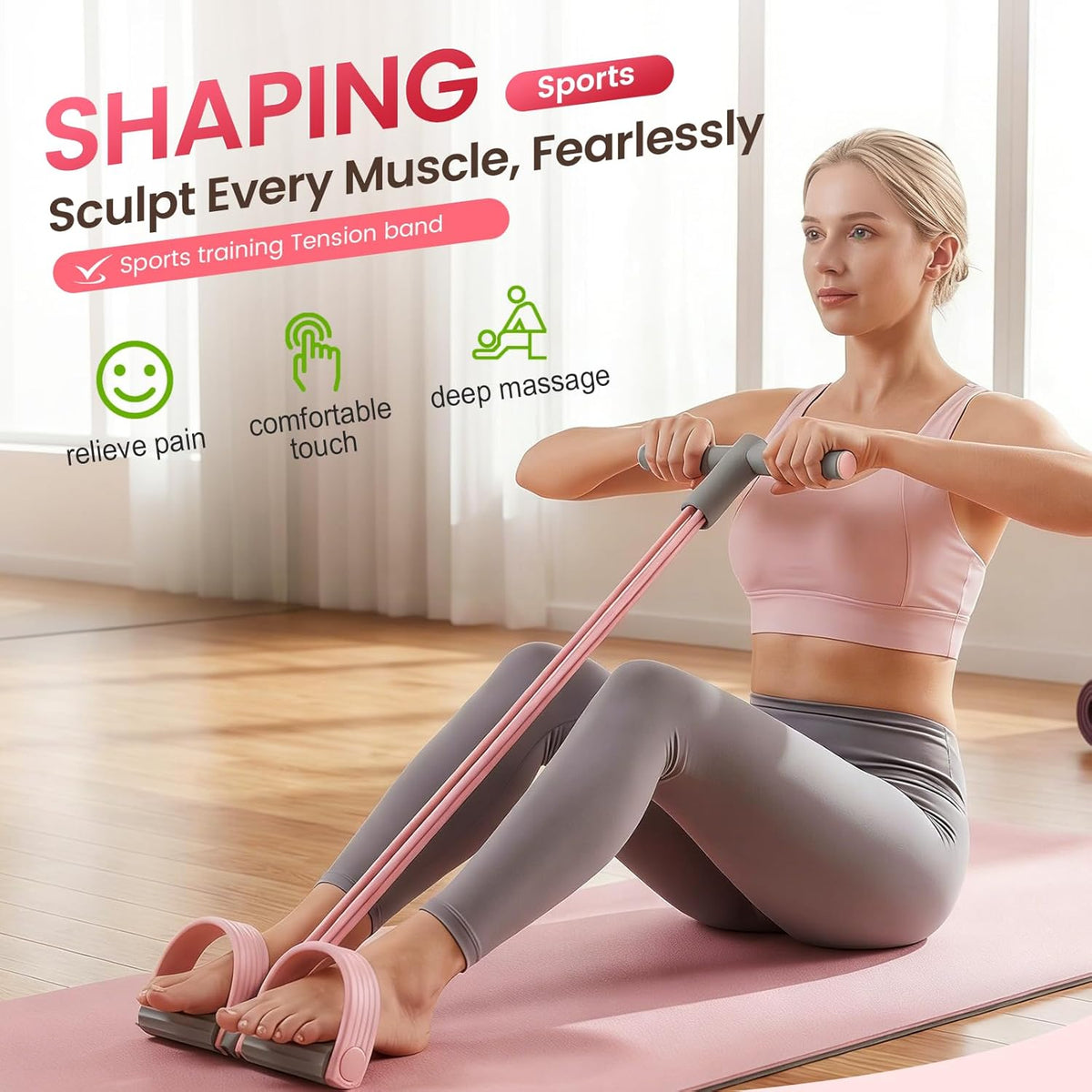 Pedal Resistance Bands - 2026 Upgrade Multifunction Tension Rope | 6-Tube Elastic Yoga Bands in Pink