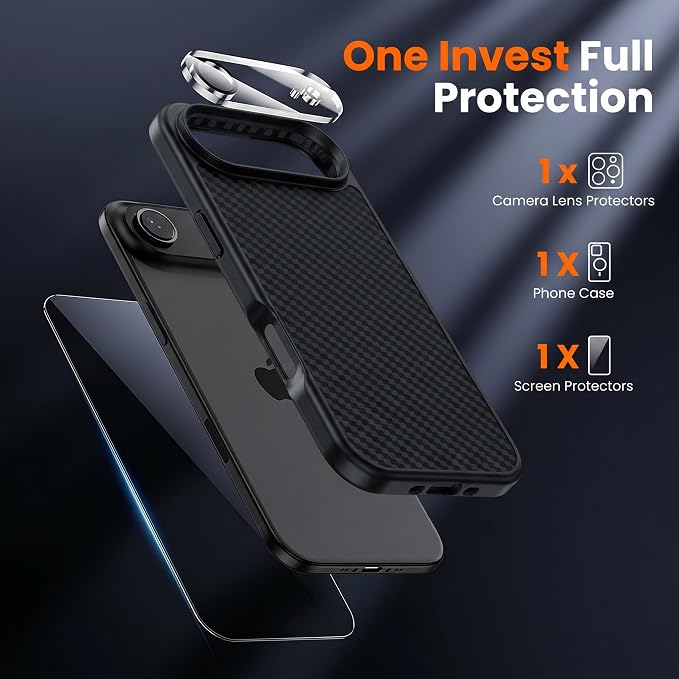 toushion 3 in 1 for iPhone Air Case Carbon Fiber Black&Grey, Fits MagSafe