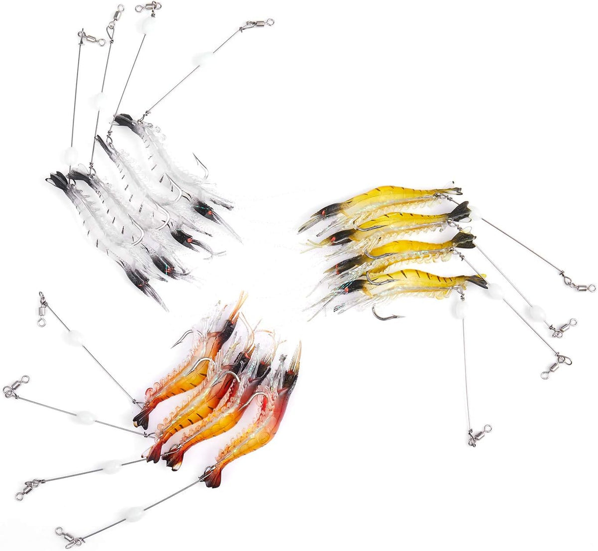 WANBY Fishing Shrimp Lures - Luminous Silicone Soft Bait Set with Hooks for Freshwater & Saltwater