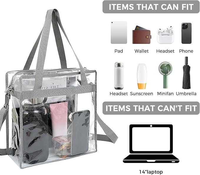 BAGAIL Clear Bags 12x6x12 Stadium Approved Clear Tote Bag