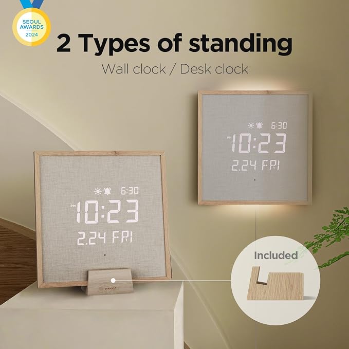 mooas Wooden Frame LED Silent Wall Clock