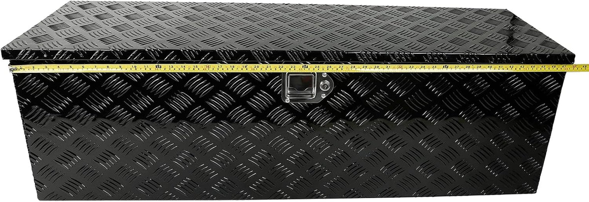 48"X15"X15" Black Aluminum 5 Bar Tread Truck Tool Box Storage Underbody Trailer Tongue Box with Lock and Key