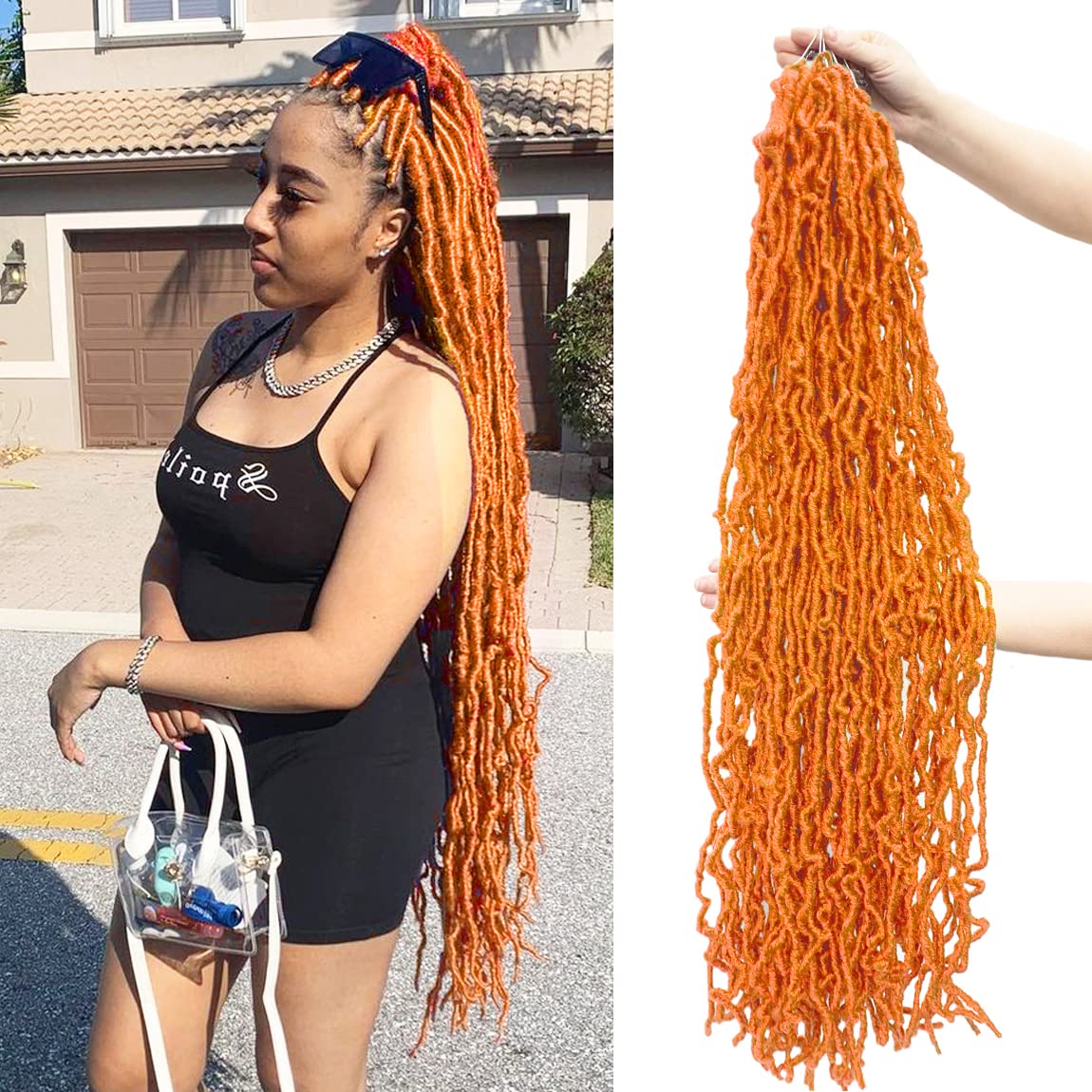 Orange Faux Soft Locs 36 Inch 7 Packs Bright Color Crochet Locs Hair Whole Strand No Extended Pre-Looped Long Locs Synthetic Cro