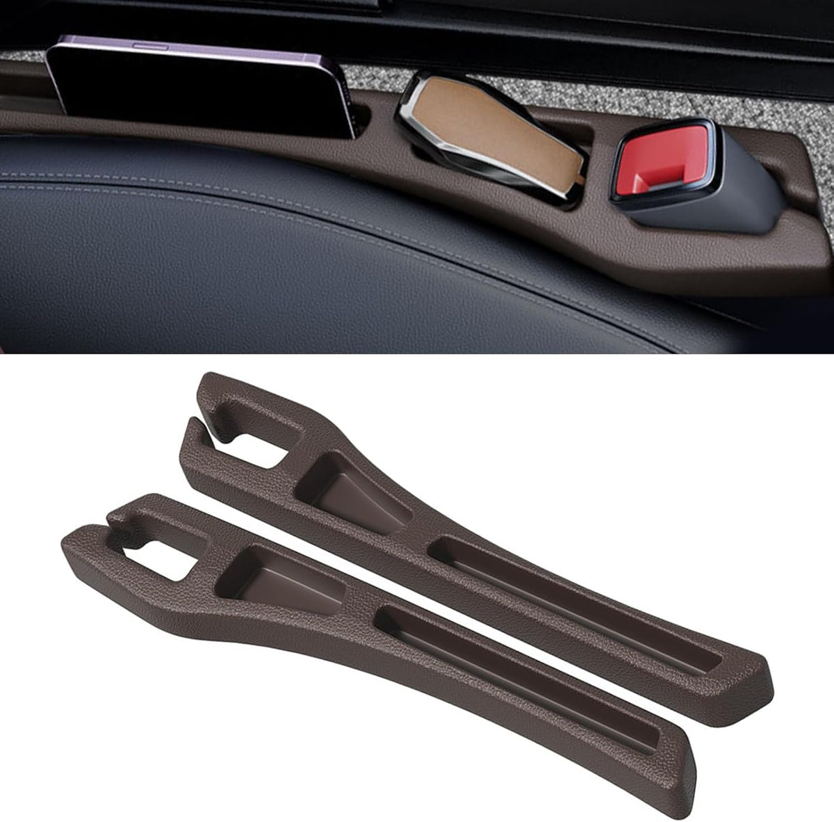 2PCS Car Seat Gap Filler Organizer, Multifunctional Car Gap Filler Organizer Storages Function for Storing Phones Keys Cards, Universal No Drop Seat Guard for Cars ﻿ (Black)