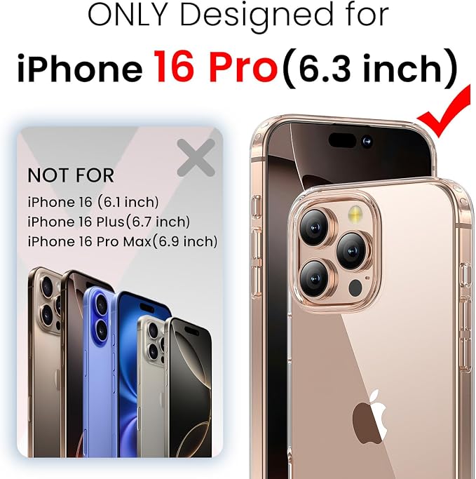 toushion 3 in 1 for iPhone 16 Pro Case Clear, Screen Protector *1 & Camera Lens