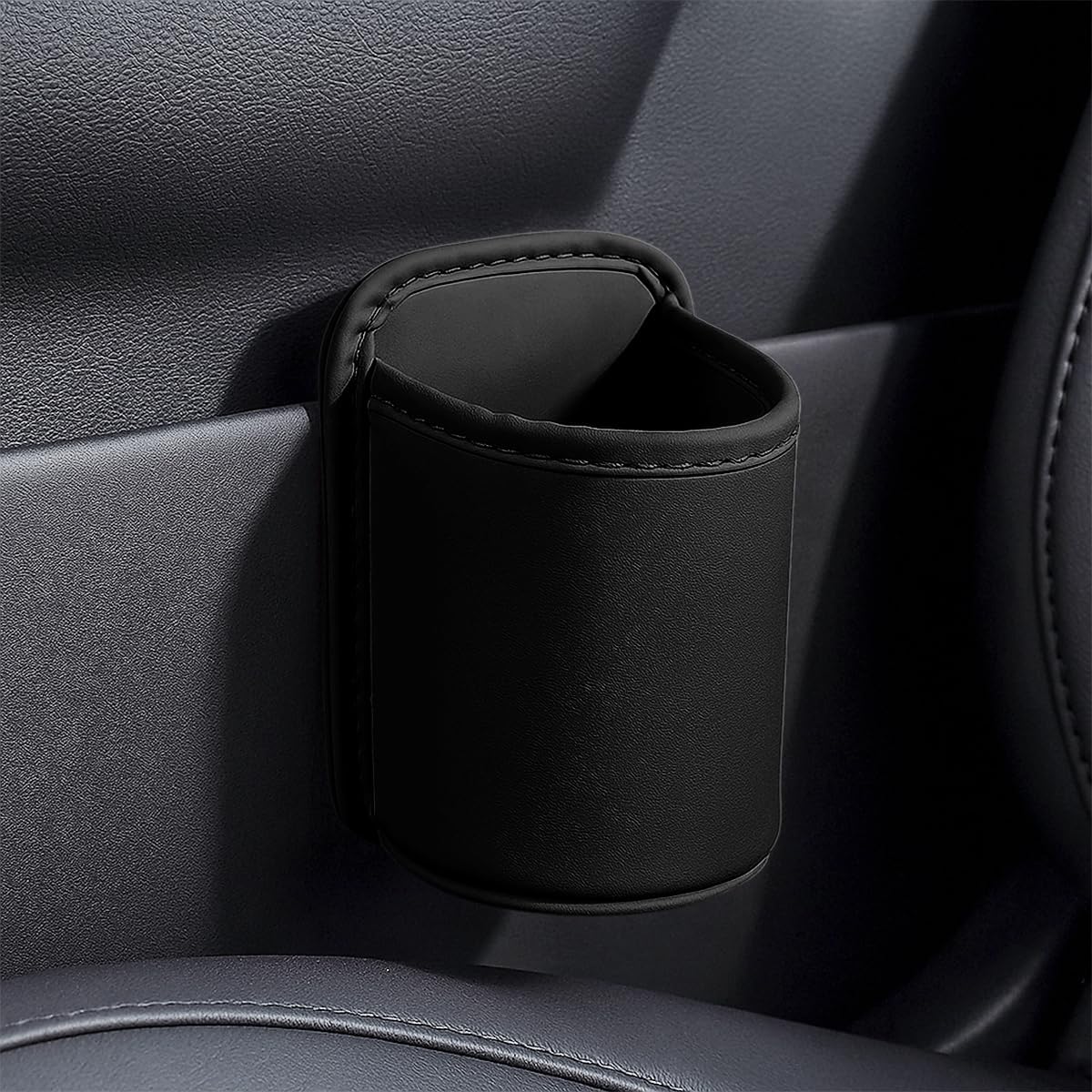 YoRise Leather Car Cup Holder, Scratch-Resistant Clip-On Auto Door Beverage Holders, Universal Hanging Vehicle Back Seat Drink Pocket Organizer for Soda Cans, Water Bottles, Coffee (Black)