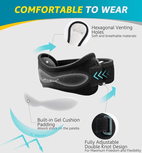 HiRui Knee Brace - Gel Pad Patella Straps for Pain Relief | Support for Running, Basketball, & More (Black)