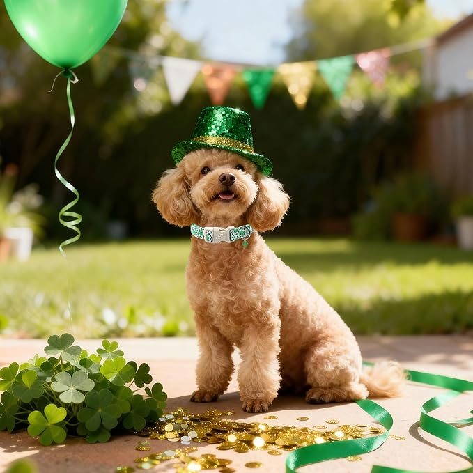 St Patricks Day Dog Collar for Giant Large Dogs - Leopard Lucky Clover Dog Collars, Lightweight Adjustable Irish Green Festival Shamrock Dogs Collars with Quick Release Buckle XL