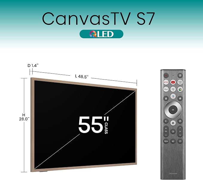 Hisense 55-Inch Class QLED 4K S7N CanvasTV Series Dolby Vision HDR Google Smart TV (55S7N) - 144Hz, Art Mode, Anti-Glare Panel, Hi-Matte Display, Frame & UltraSlim Wall Mount Included
