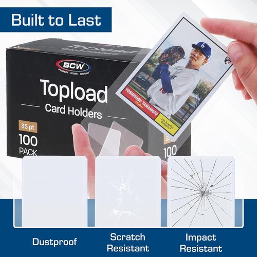 BCW 3x4 Topload Card Holders - 100 Pack | Rigid Protectors for Standard Size Cards Up to 35pt