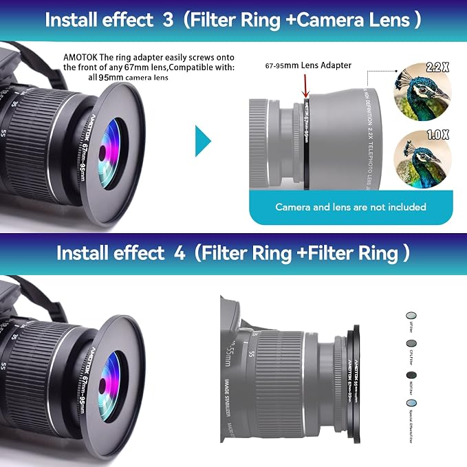 67mm Lens to 95mm Camera Lens Adapter, 67mm to 95mm Filter Step up Ring Adapter