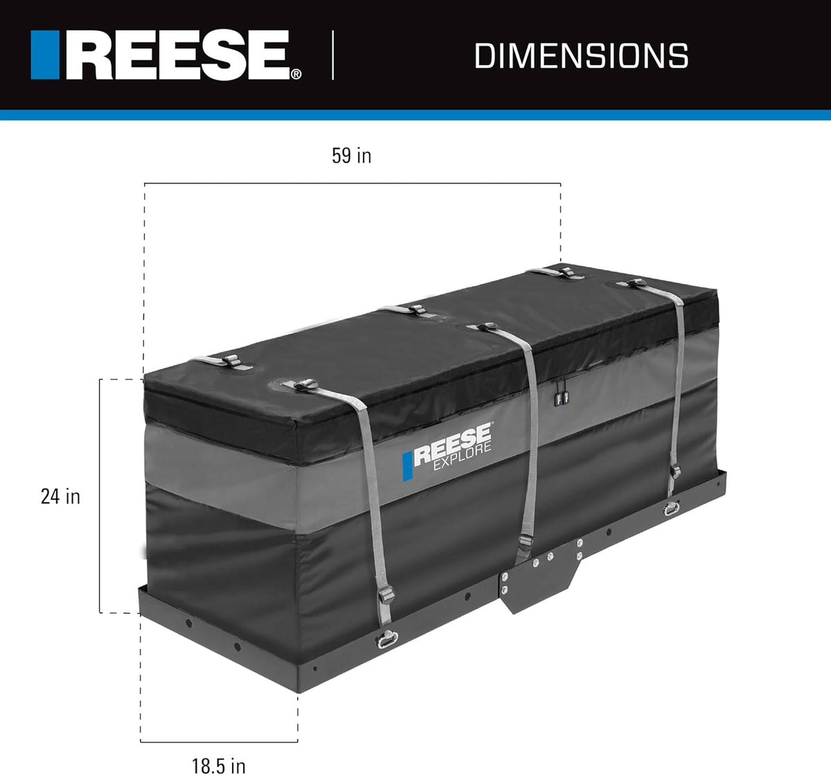 Reese Explore 63604 Amigo Hitch Mount Cargo Carrier Bag - Rainproof, 59" x 18.5" x 24" Size