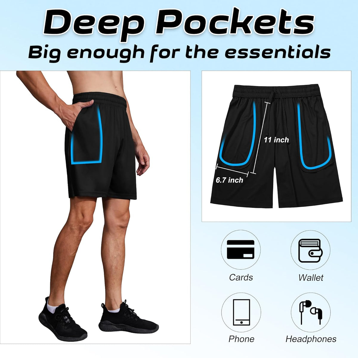 Skiennix Men's Athletic Shorts - Quick Dry 7 Inch Inseam for Basketball & Gym | Elastic Waistband & Pockets