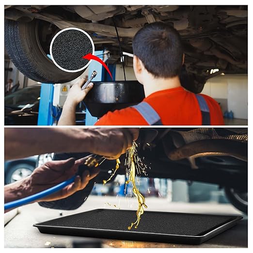 Uiifan 1 Set 47 x 29.3 x 1.6 Inch Oil Drip Pan for Under Car with Thickened Square No Splatter Pad Extra Large Oil Drain Tray for Automotive Transmission Garage Machinery Supplies to Keep Floor Clean
