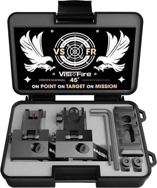 Classic 45 Degree Offset Iron Sights - Tool-Free Adjustable Flip Up Fiber Optic with Red & Green Dots