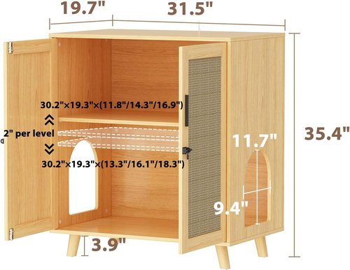 Lovinouse Cat Litter Box Enclosure - Large Hidden Litter Cabinet with Sisal Doors & Adjustable Shelf | Stylish Wooden Design for Living Room