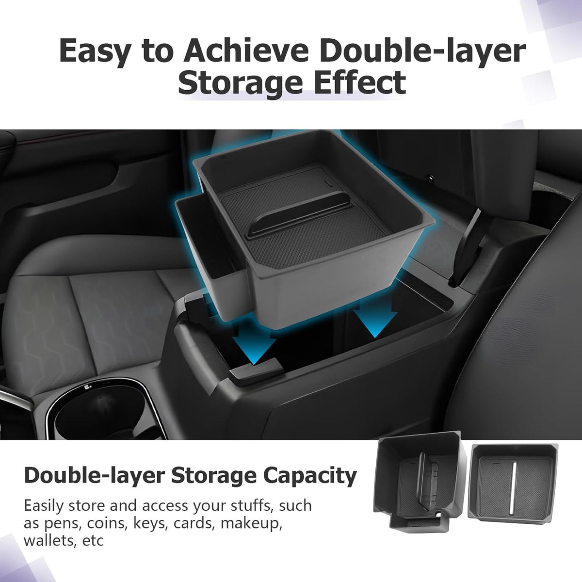 LUWU Center Console Organizer for 2023 2024 2025 2026 Chevrolet Colorado & GMC Canyon Accessories Armrest Console Storage Box Glove Organizer Tray ABS Material Double-layer Design Storage Box (Black)
