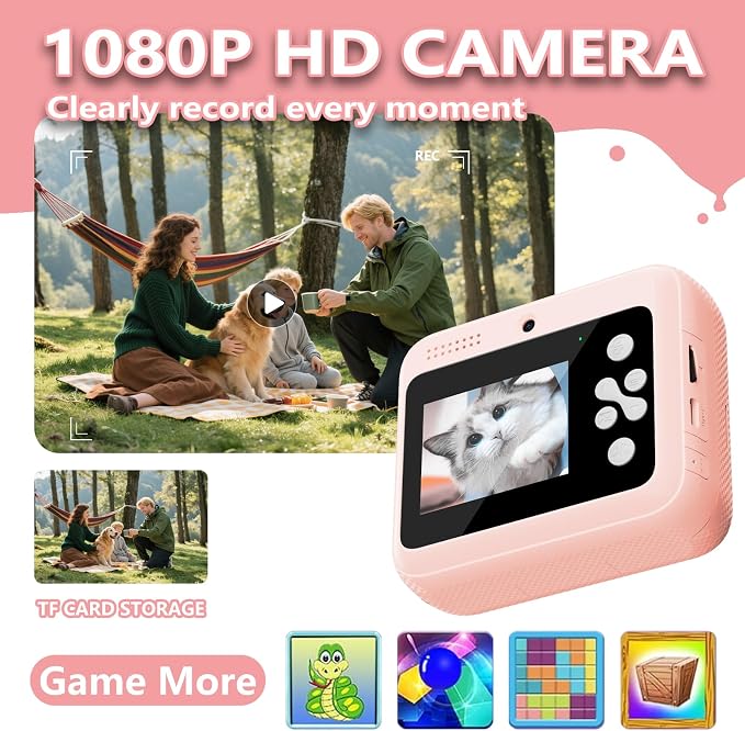 Kids Camera Instant Print with Color Printing Paper and Protective Case 32GB