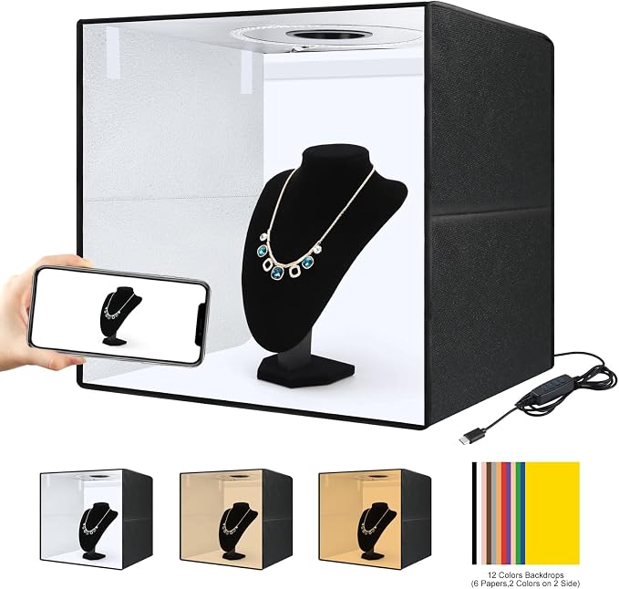 Photo Box 20" x 20" Portable 20W PD Type-C Ring Light Studio Box Quick Install