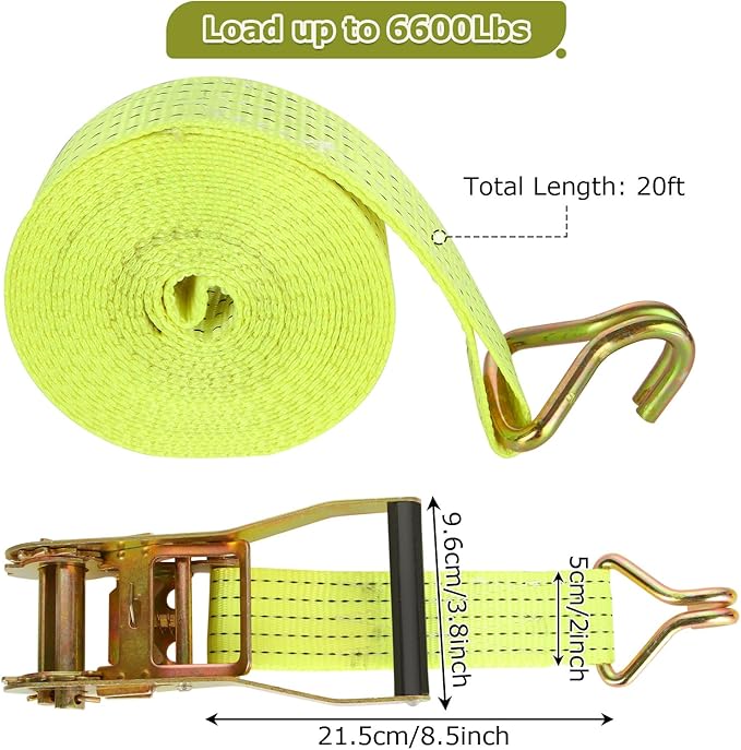 2 Pack 2 Inch Ratchet Straps Heavy Duty 20ft Tie Down Straps Ratchet with Double J Hook, 8000 LBS Break Strength, Cargo Ratchet Straps for Truck, Trailers, Motorcycles, Kayaks, Car Roof
