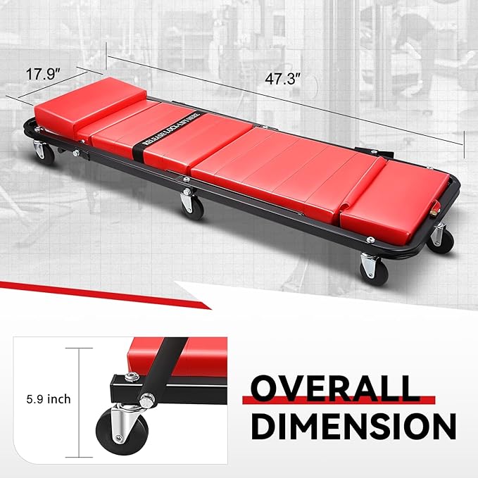 Auto Dynasty 48" Z-Creeper Seat, 2-in-1 Foldable Garage Rolling Creeper Shop Seat, 330 LBS Capacity Automotive Mechanic Under Car Repair Tool, Black