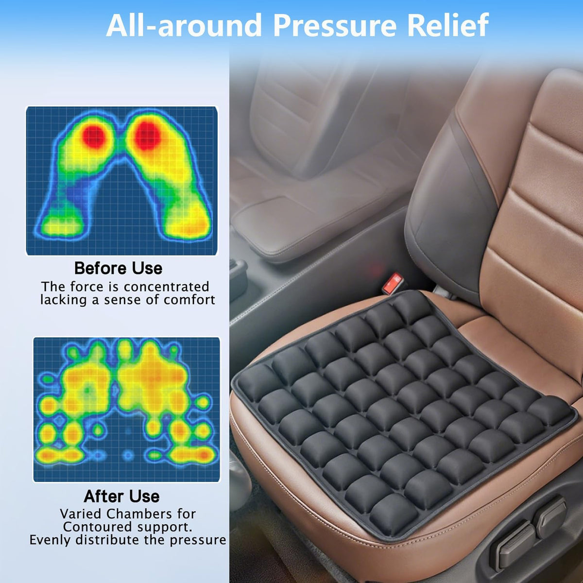 Inflatable Seat Cushions for Travel,42 Cells Ultra Withstand Weights and Non-Slip, Pressure Relief Seat Cushion for Airplane, Car, Wheelchair,Office Chairs, Pain Relief for Tailbone, Back, Sciatica